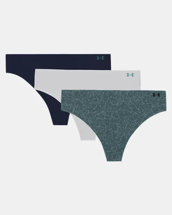 UA Pure Stretch Printed Womens 3-Pack No Show Thong - Image 3