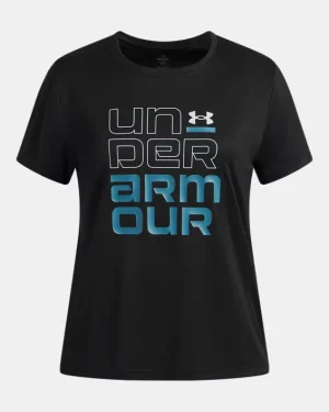 UA Tech Split Wordmark Girls Short Sleeve