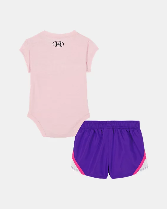 UA Awesome Logo Newborn Girls Bodysuit & Woven Microfiber Shorts Set - Image 3