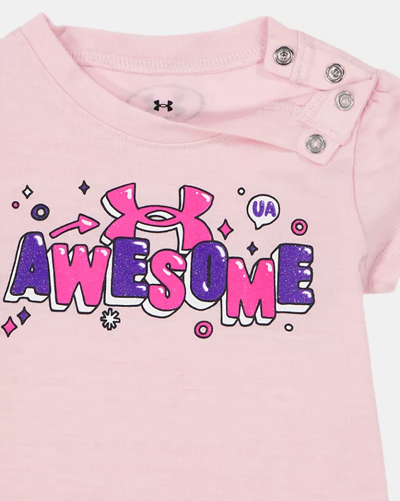 UA Awesome Logo Newborn Girls Bodysuit & Woven Microfiber Shorts Set - Image 2