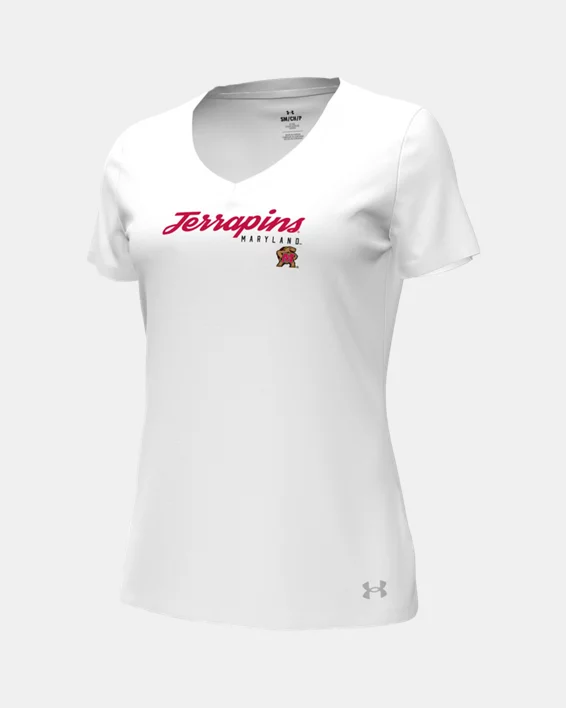 UA Performance Cotton Collegiate Womens V-Neck T-Shirt - Image 3