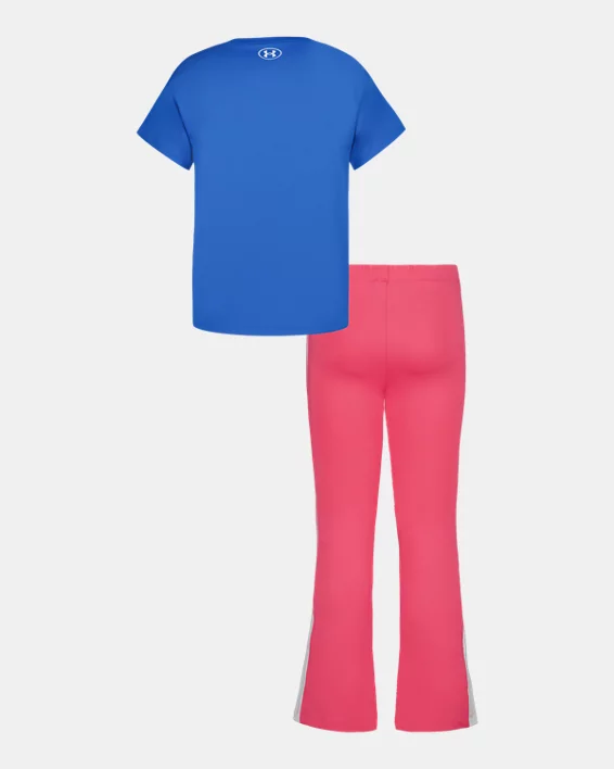 UA Glitter Logo & Side-Stripe Toddler Girls Short Sleeve & Yoga Pants Set - Image 3