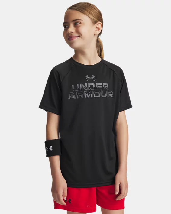 UA Tech Split Wordmark Boys Short Sleeve