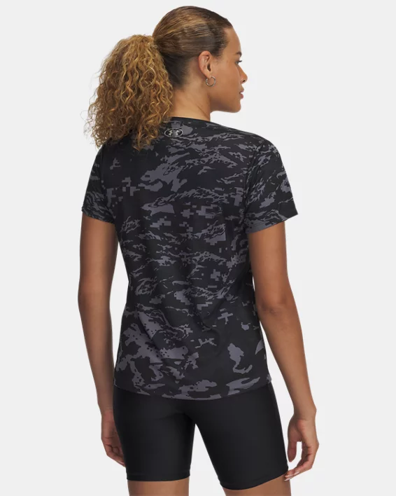 UA Tech Printed Womens V-Neck Short Sleeve - Image 2