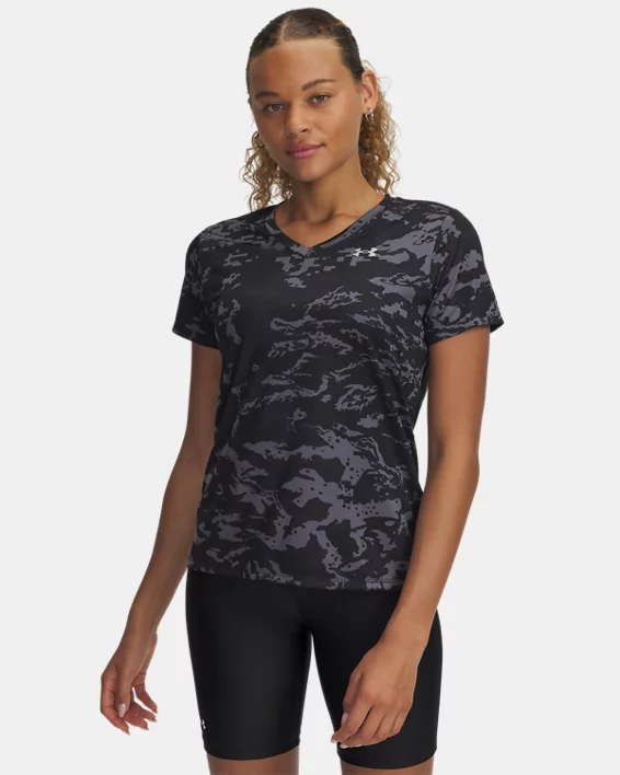 UA Tech Printed Womens V-Neck Short Sleeve
