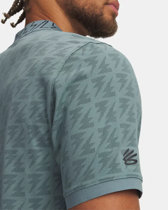 Curry Zip Jacquard Mens Polo - Image 3