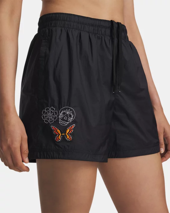UA Rival Woven Day Of The Dead Womens 4.5 Shorts - Image 4